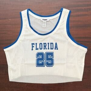 RSQ New | Florida 25 Cropped White Mesh Tank Top Basketball Jersey with blue | M
